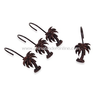 Palm Tree Oil Rubbed Bronze Shower Curtain Hooks (Set of 12)