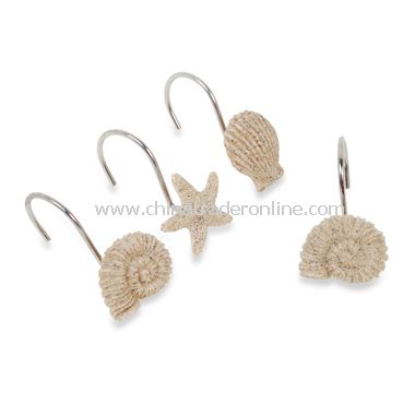 Sandy Shell Shower Curtain Hooks (Set of 12)