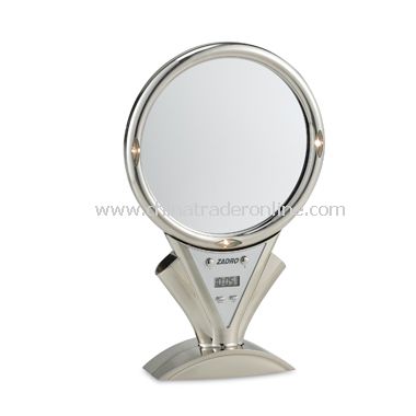 Fog-Free Lighted 5X/1X Stainless Steel Shower Mirror