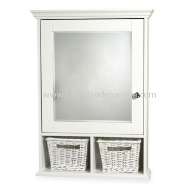 White Medicine Cabinet with Wicker Baskets