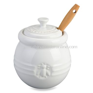 Honey Pot with Silicone Dipper - White