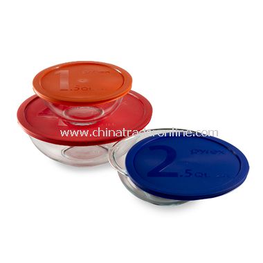 Pyrex Glass Bowls with Lids (Set of 3 Bowls) from China