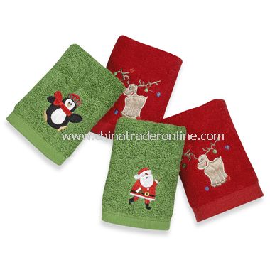 Christmas 4-Piece Fingertip Towel Set, 100% Cotton Terry