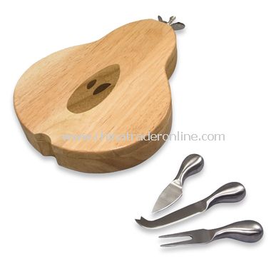 Pear-Shaped Cheese Board with Knives and Cork from China