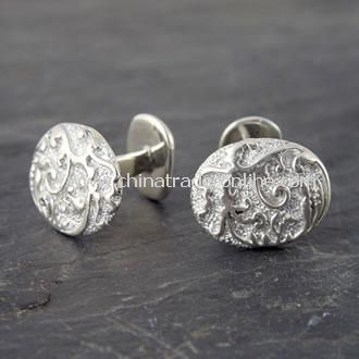 Classic Sterling Silver Oval Baroque Cufflinks from China