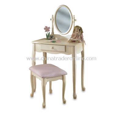 Off White Vanity Table with Mirror and Bench