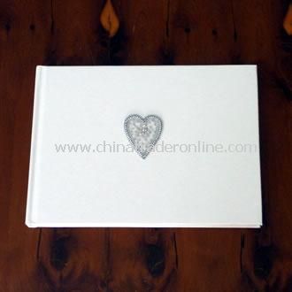 Wedding Guest Book Silver Beaded Hearts