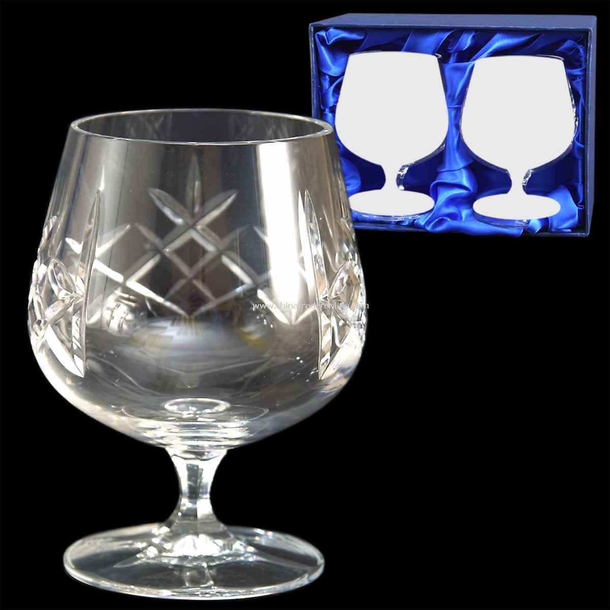 Cut Crystal Brandy Glass Pair from China