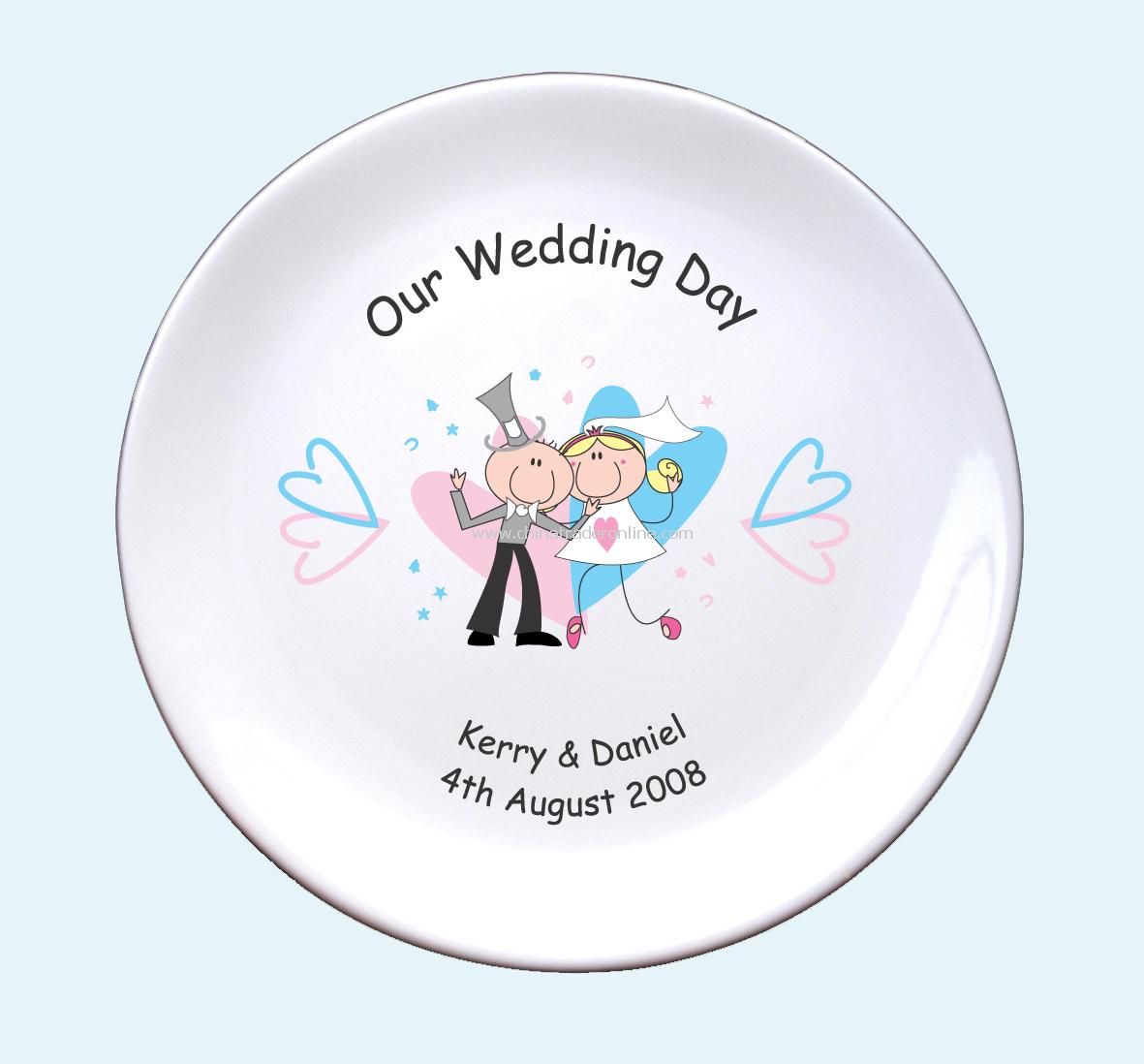 Pink & Blue Hearts Wedding Plate