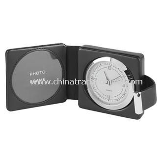 Leather and Silver Plated Photo Travel Clock from China
