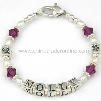 Personalised Silver, Pearl and Crystal Bracelet from China