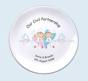 Pink & Blue Hearts Civil Partnership Plate from China