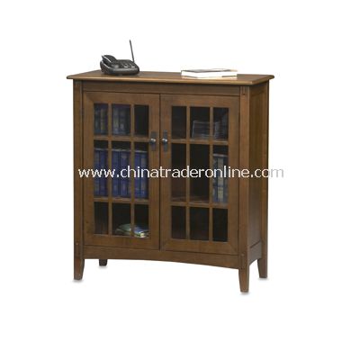 Linon Mission Style Two Door Cabinet with Glass Insets