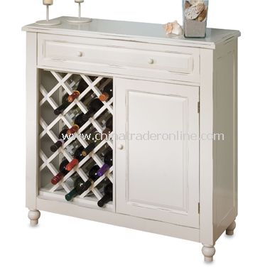 Raised Panel White Wine Cabinet