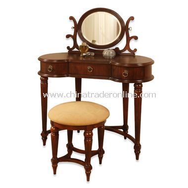 Antique Mahogany Vanity, Mirror & Bench Set