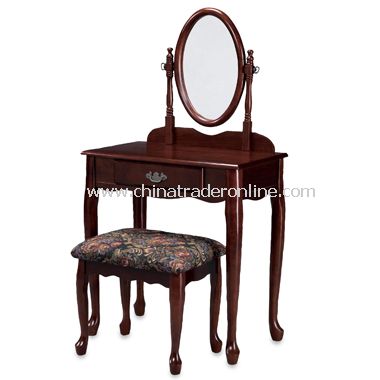 Cherry Finish Vanity, Mirror & Bench Set