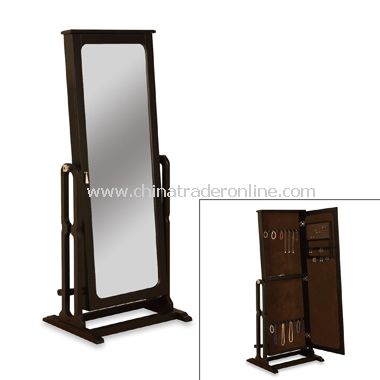 Cheval Mirror Antique Black Finish Jewelry Armoire