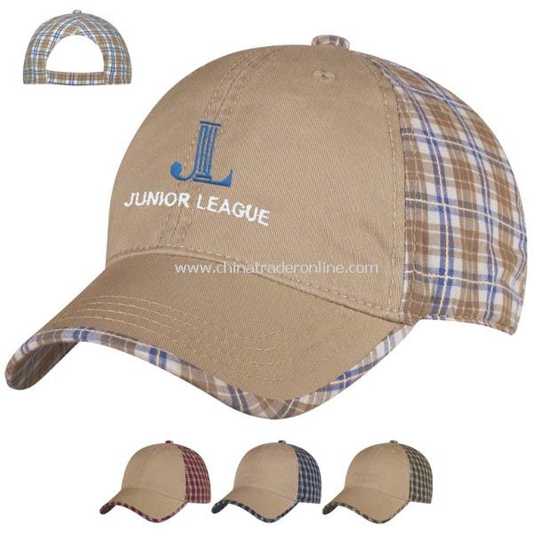 Washed Cotton Plaid Back Cap - Embroidered