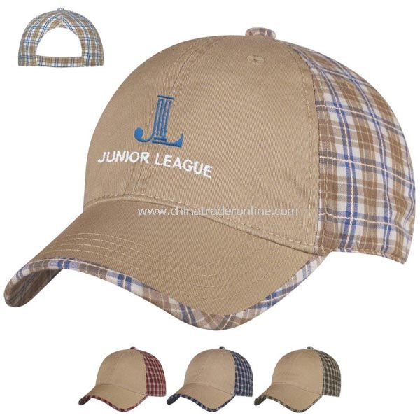 Washed Cotton Plaid Back Cap - Embroidered from China