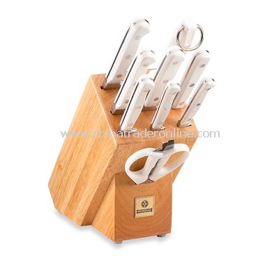 10-Piece Knife Block Set with White Handles from China