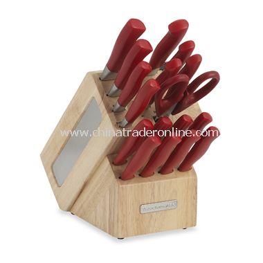 Derlin 18-Piece Solid Handle Knife Block Set - Red