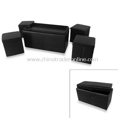 5-Piece Dark Black Bench/Folding Ottoman Set from China