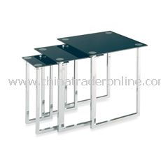 Polished Chrome Nesting Tables with Black Glass Tops (Set of 3)