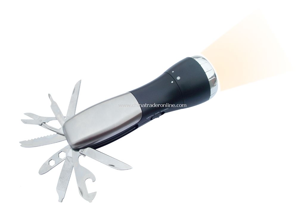 Hardware torch and alarming flash light with multi-purpose hardware tool from China
