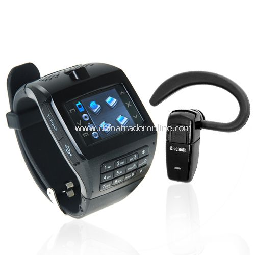 Quad Band 1.6 inch Wrist Watch CellPhone with 2.0 Mega Camera + Bluetooth + FM from China