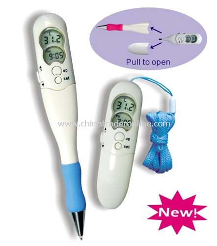 Digital Body Thermometer Alarm Clock W/ Ball Pen from China