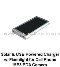 Solar & USB Powered Charger w. Flashlight for Cell Phone MP3 PDA Camera from China