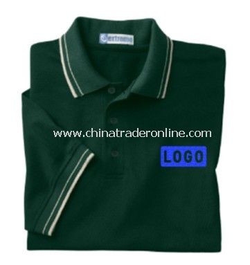 Polo Shirt - Mens Pique Polo with Textured Stripe Trim