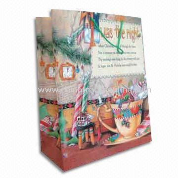 Art Paper Bag with Rope Handle, Available in Christmas Design from China