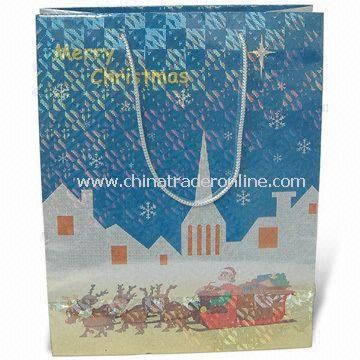 Christmas Paper Bag, Cotton Handle, Laminated with Laser Film, Available in Various Sizes from China