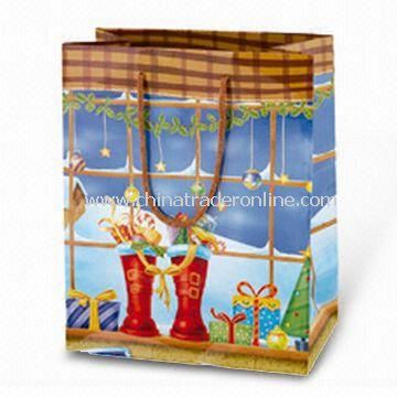 Paper Carrier Bag with Christmas Stocking Picture, Available in Various Colors, Sizes, and Designs from China