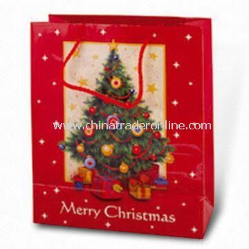 Paper Carrier Bag with Christmas Tree Picture, Ideal for Christmas Holiday and Promotional Purposes from China