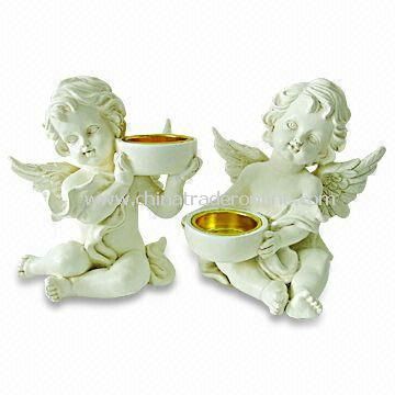 Polyresin Guard Angel Christmas Candleholders