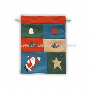 Christmas Bag, Available in Red with Decoration, Made of Non-woven Fabric