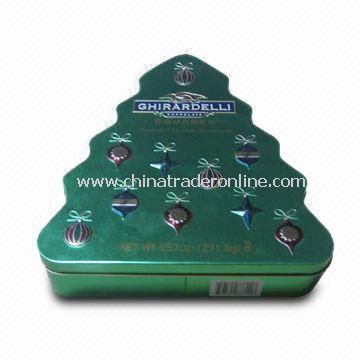 Christmas Tree Style Tin Box with Thickness of 0.23mm, Measures 194 x 215 x 45mm