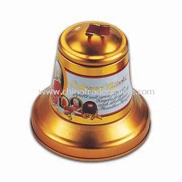 Small Bell Tin Box, Available in Pearl and Embossing Finishes, Useful for Christmas Gift Packing