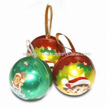 Christmas Balls with Ribbon, Made of Tinplate, Measures 65 x 65 x 65mm from China