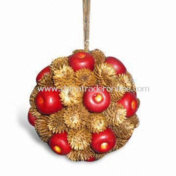 Christmas Ornament Ball with Berry/Pinecone, Nat/Red, with 14cm in Diameter