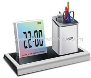 Colorful LCD calendar &clock with penholder