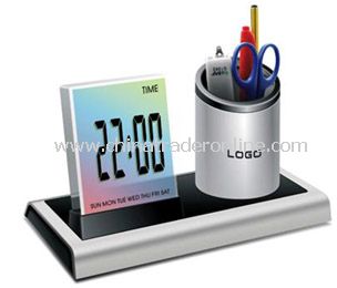 Colorful LCD calendar &clock with penholder