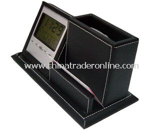 LCD calendar &clcok with leather penholder