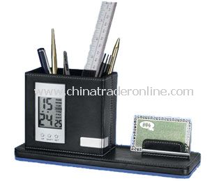LCD calendar &clcok with leather penholder