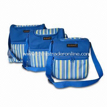 Picnic Cooler Bags, Made of Striped Polyester 300D with Adjustable Shoulder Strap