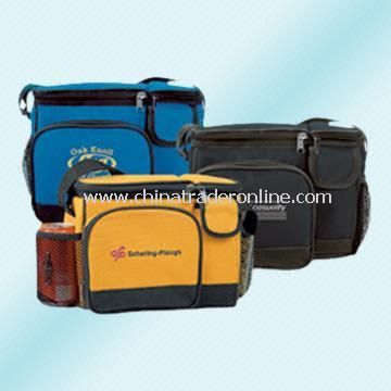 Polyester Cooler/Lunch Bag with Two Zippered Compartments and One Front Pocket