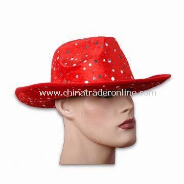 Christmas Cowboy Hat with Sequin, Made of Velvet and 100% Polyester from China