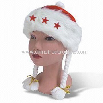 Christmas Hat with Light and Pigtails, Made of Cotton, Various Colors are Available
